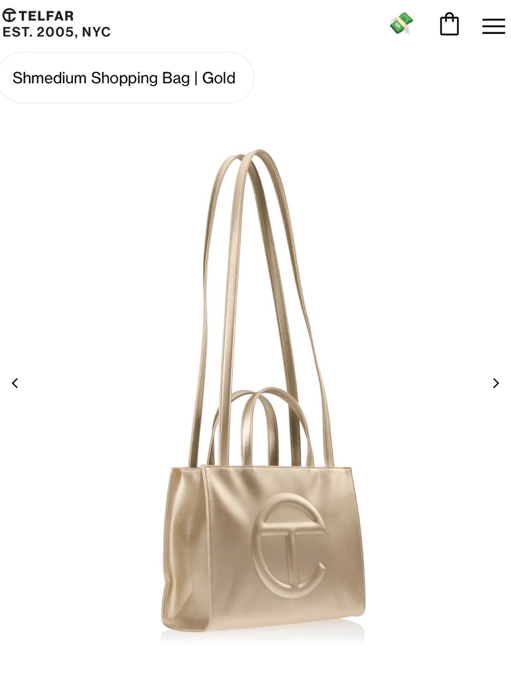 Telfar Large Metallic Gold Leather Tote with Embossed Logo - Picture 2 of 8